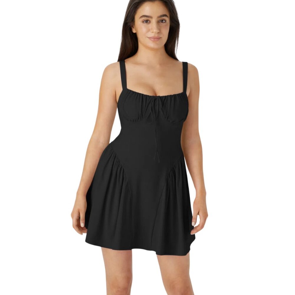 HALARA Softlyzero White Tie Front Athletic Slip Dress‎ Size L NWT